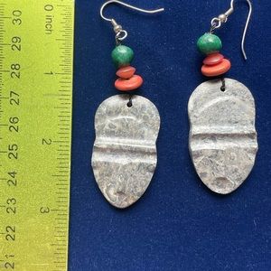 Mask beaded Slab Dangle Earrings NIB
